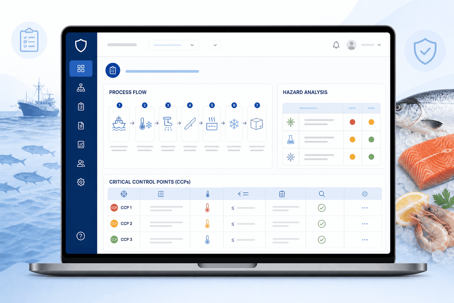 HACCP Engine dashboard showing hazard analysis and process flow